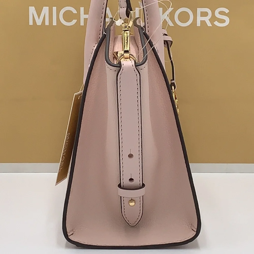 Michael Kors Avril Small Leather Top-Zip Satchel Powder Blush color